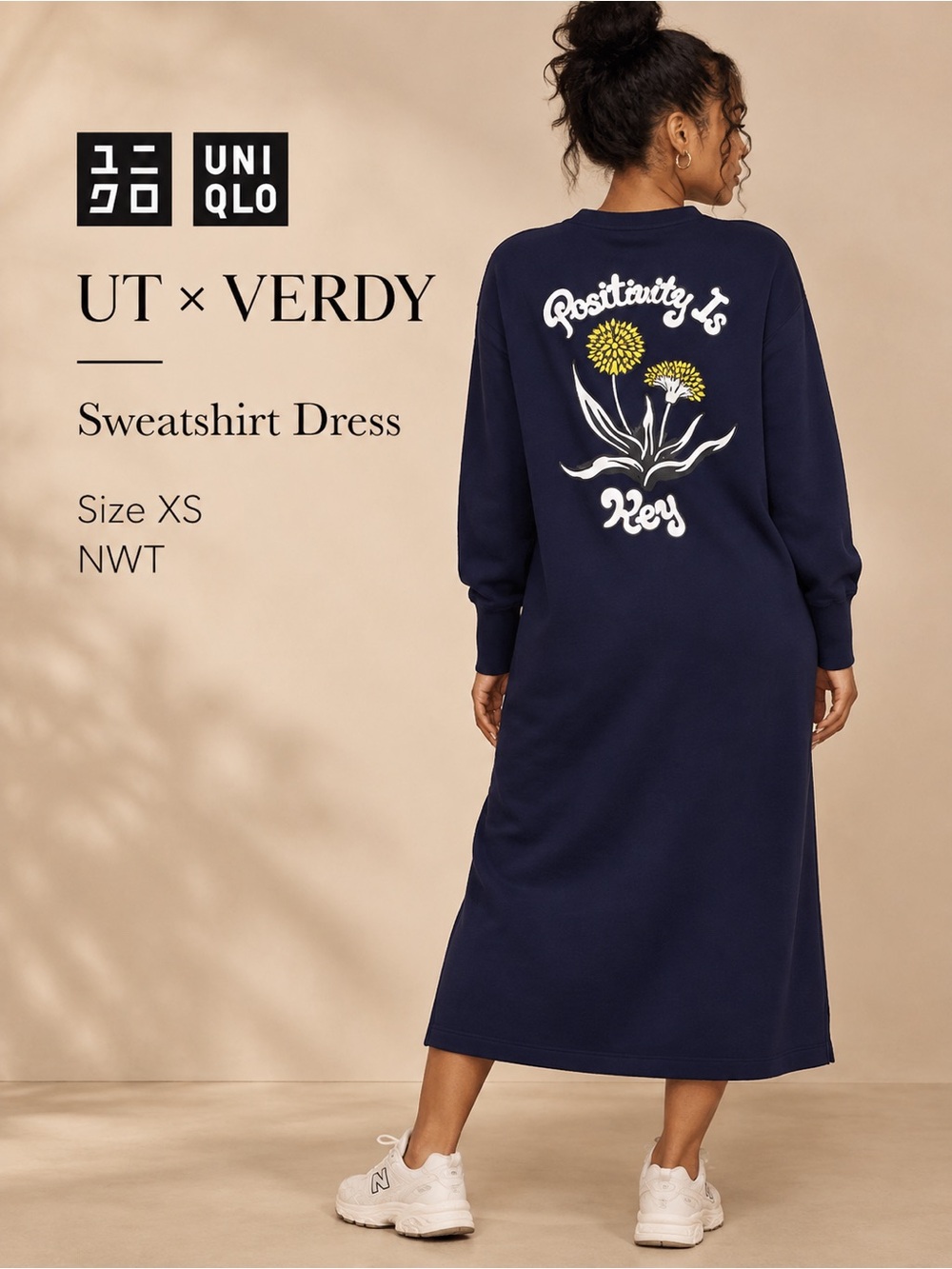 UNIQLO UT x VERDY Rise Again Positivity Is Key Sweatshirt Dress XS NWT
